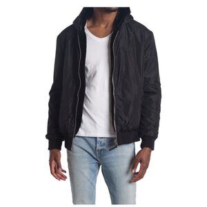 Sean John Mens Black Full Zipper Hooded Faux Shearling  Bomber Jacket Sz XXL New